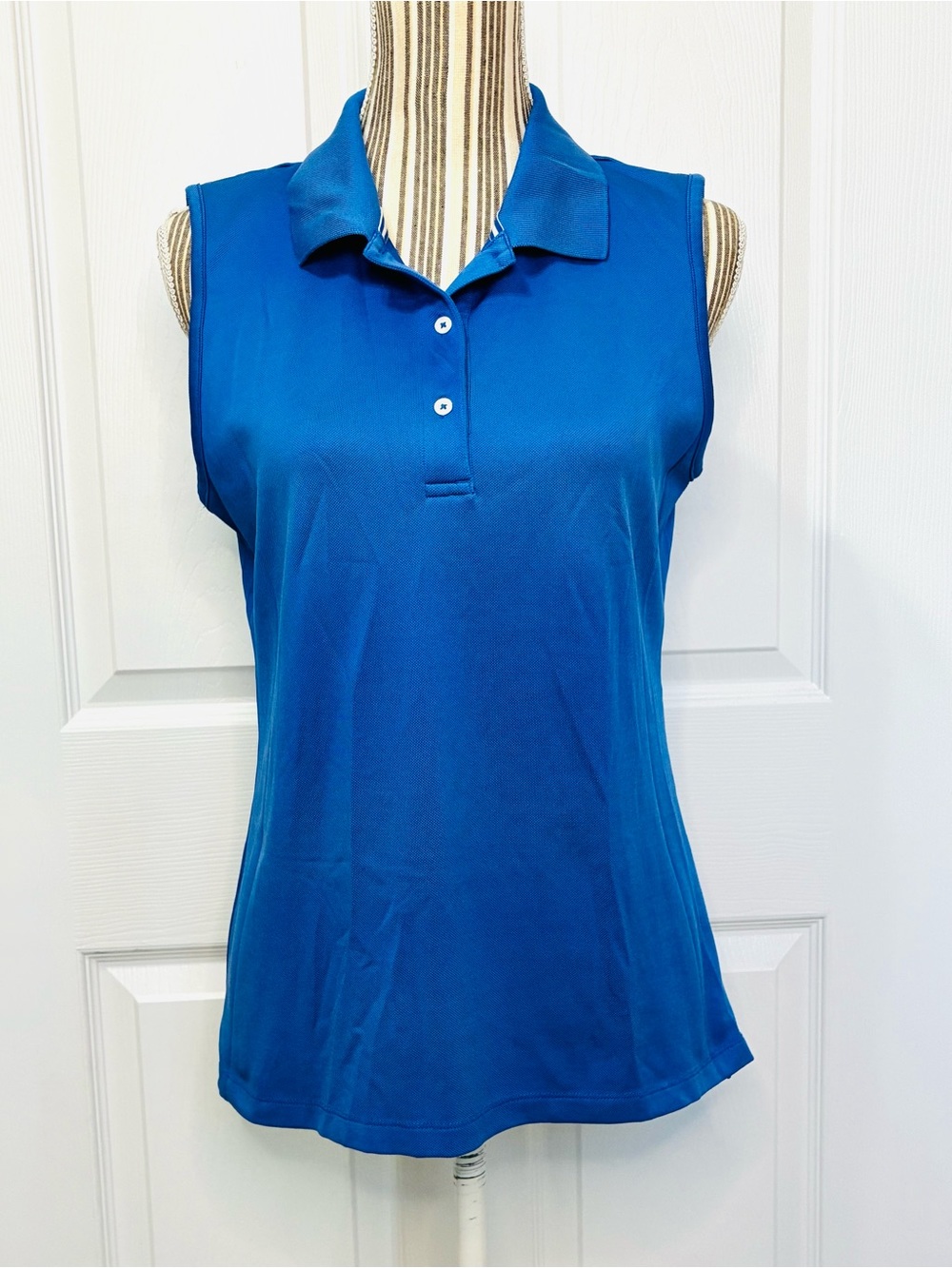 Tory Burch Sport Classic Tech Pique Sleeveless Polo Women’s Large Blue Tennis